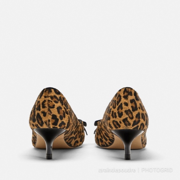 Zara Leopard Print Ponyhair Leather Kitten Heel 37 - Picture 6 of 7